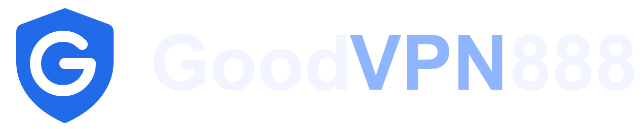 GoodVPN888 蓝色盾牌 G 标识与深色背景字标