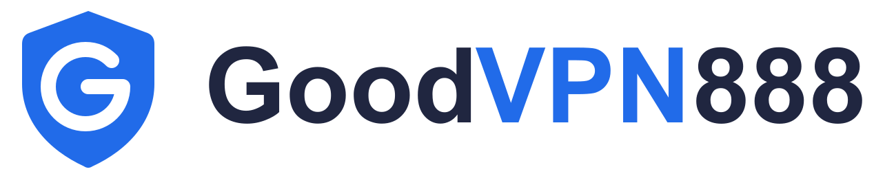 GoodVPN888 蓝色盾牌 G 标识与浅色背景字标